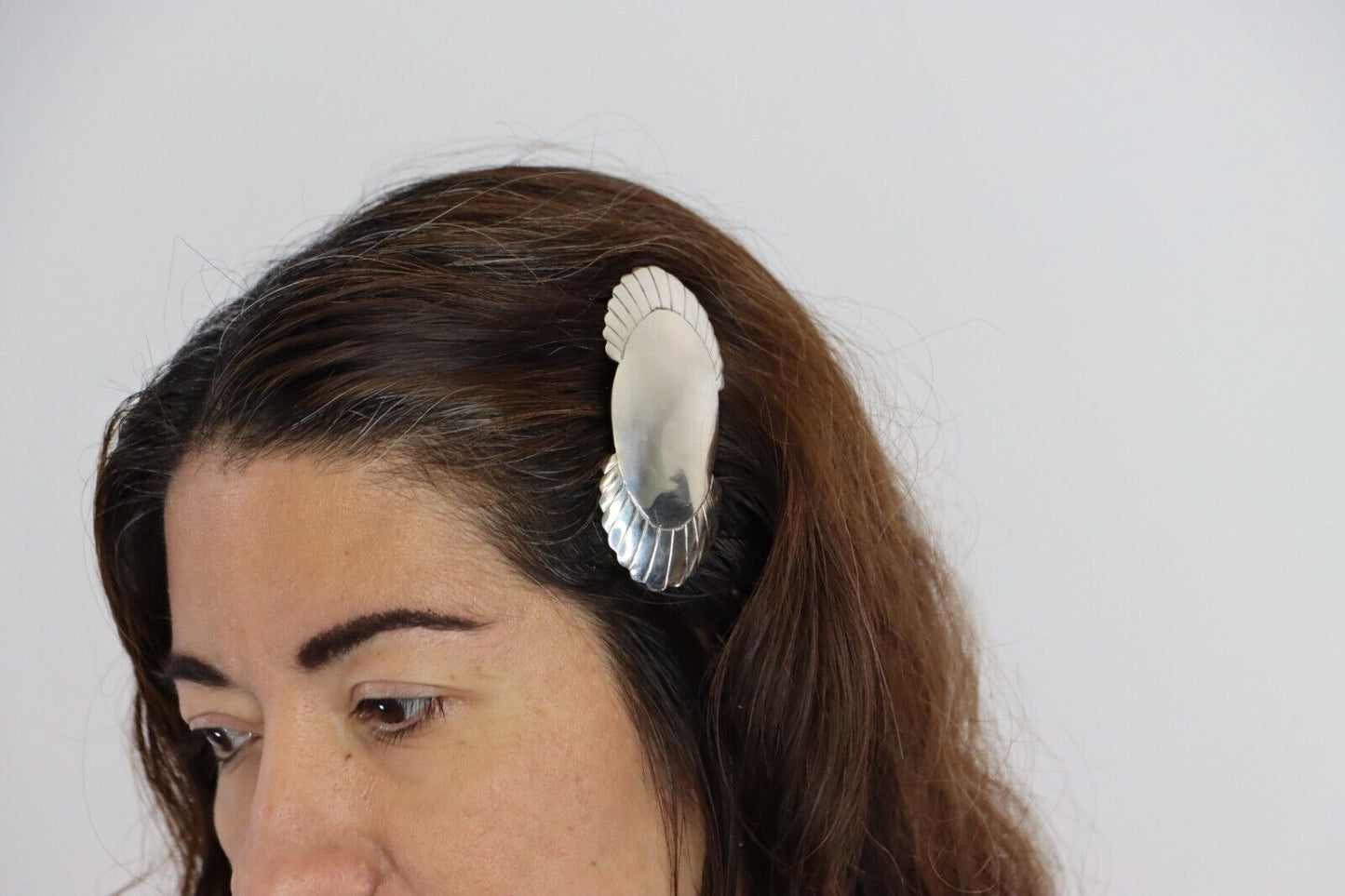 Navajo Hair Clip Barrette .925 Silver Hand Stamped Artist Signed C Montoya C80s