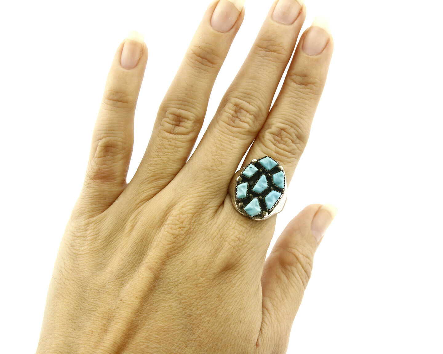 ZUNI Ring .925 SOLID Silver Sleeping Beauty Turquoise LEEKITY C.1980's