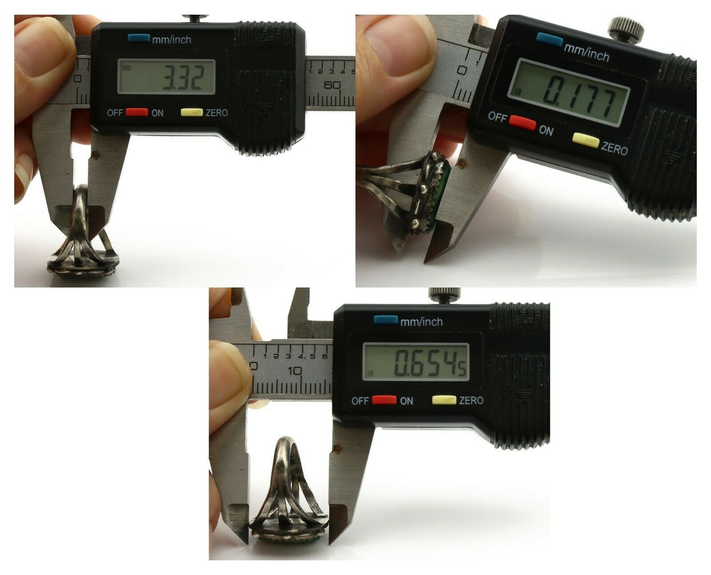 Navajo Ring .925 Silver Green Turquoise Artist Signed F C.80's