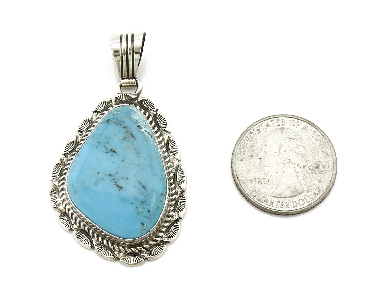 Navajo Pendant .925 Silver Turquoise Signed Artist LT Begay C.80's