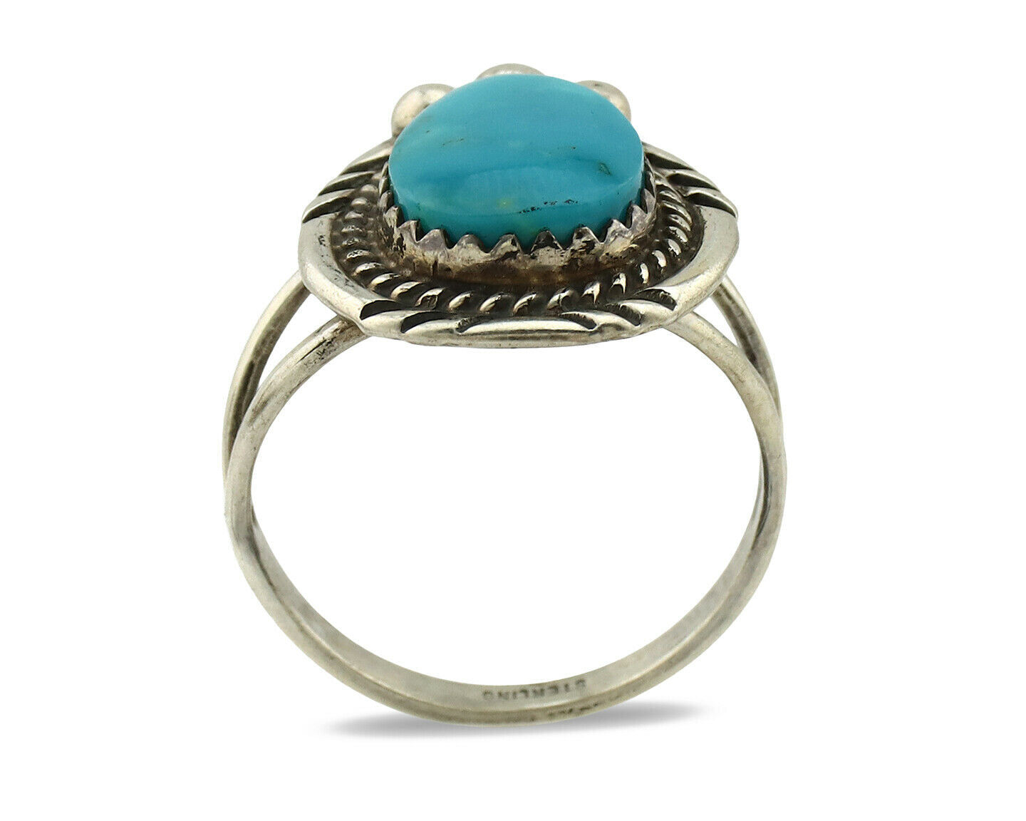 Navajo Ring .925 Silver Blue Turquoise Artist Signed Anna Begay C.1980's