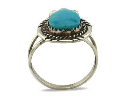 Navajo Ring .925 Silver Blue Turquoise Artist Signed Anna Begay C.1980's