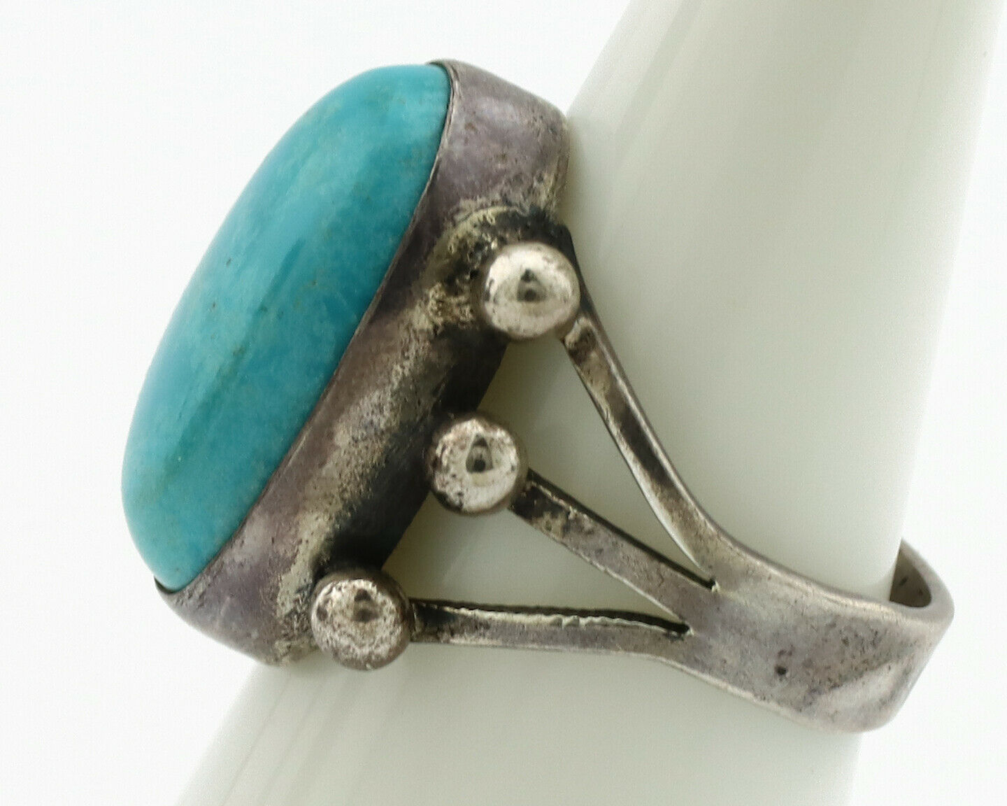 Navajo Ring .925 Silver Blue Turquoise Native American Artist C.1980's