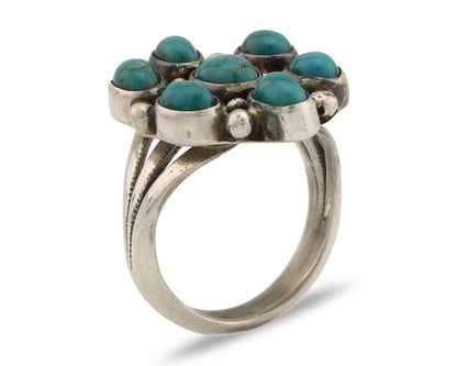 Navajo Ring .925 Silver Natural Blue Turquoise Artist Signed LP C.80's