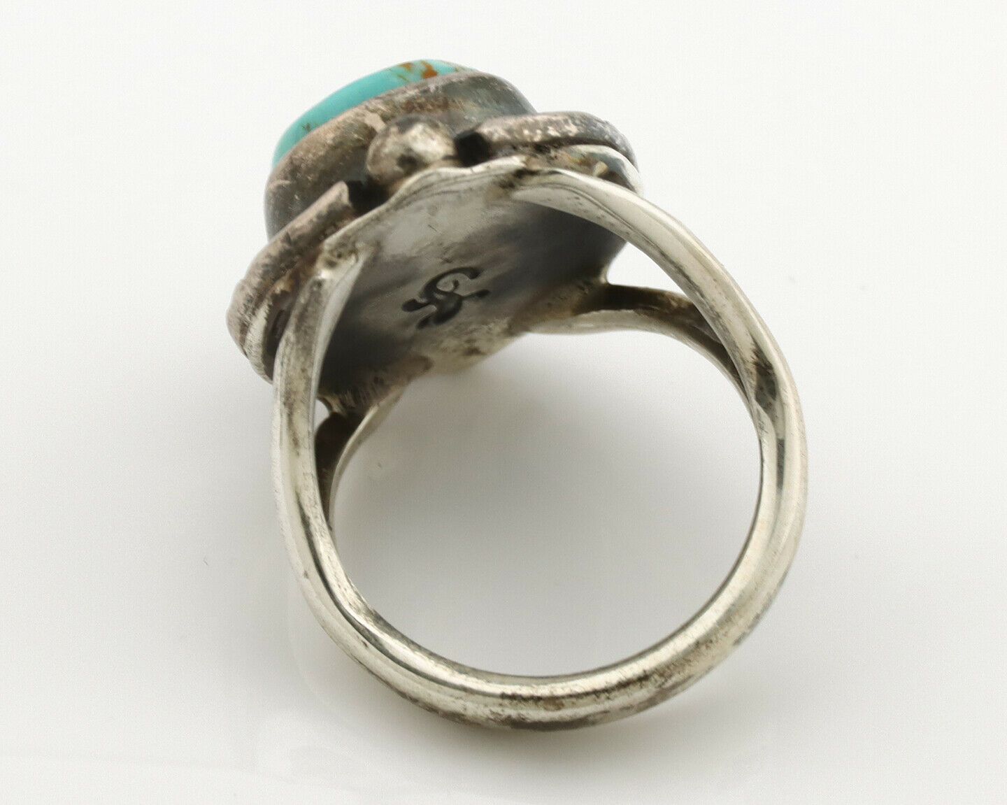 Navajo Ring .925 Silver Blue Turquoise Artist Signed Gecko C.1980's