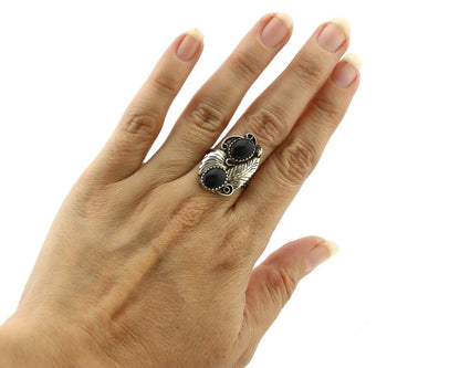 Navajo Ring 925 Silver Natural Mined Onyx Artist Signed T Thomas C.80's
