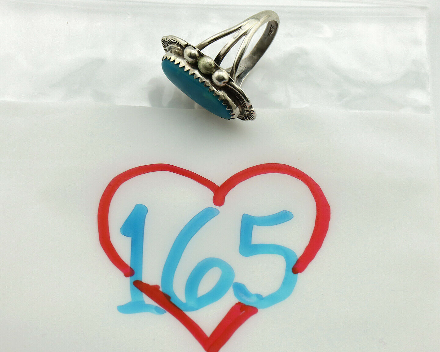Navajo Ring .925 Silver Blue Turquoise Artist Signed Anna Begay C.1980's