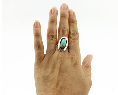 Navajo Ring .925 Silver Kingman Turquoise Artist Signed M Montoya C.80's