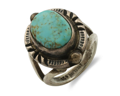 Navajo Ring .925 Silver Blue Turquoise Artist Signed Gecko C.1980's