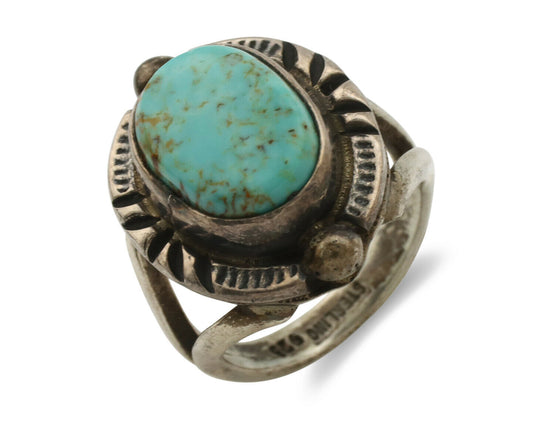 Navajo Ring .925 Silver Blue Turquoise Artist Signed Gecko C.1980's