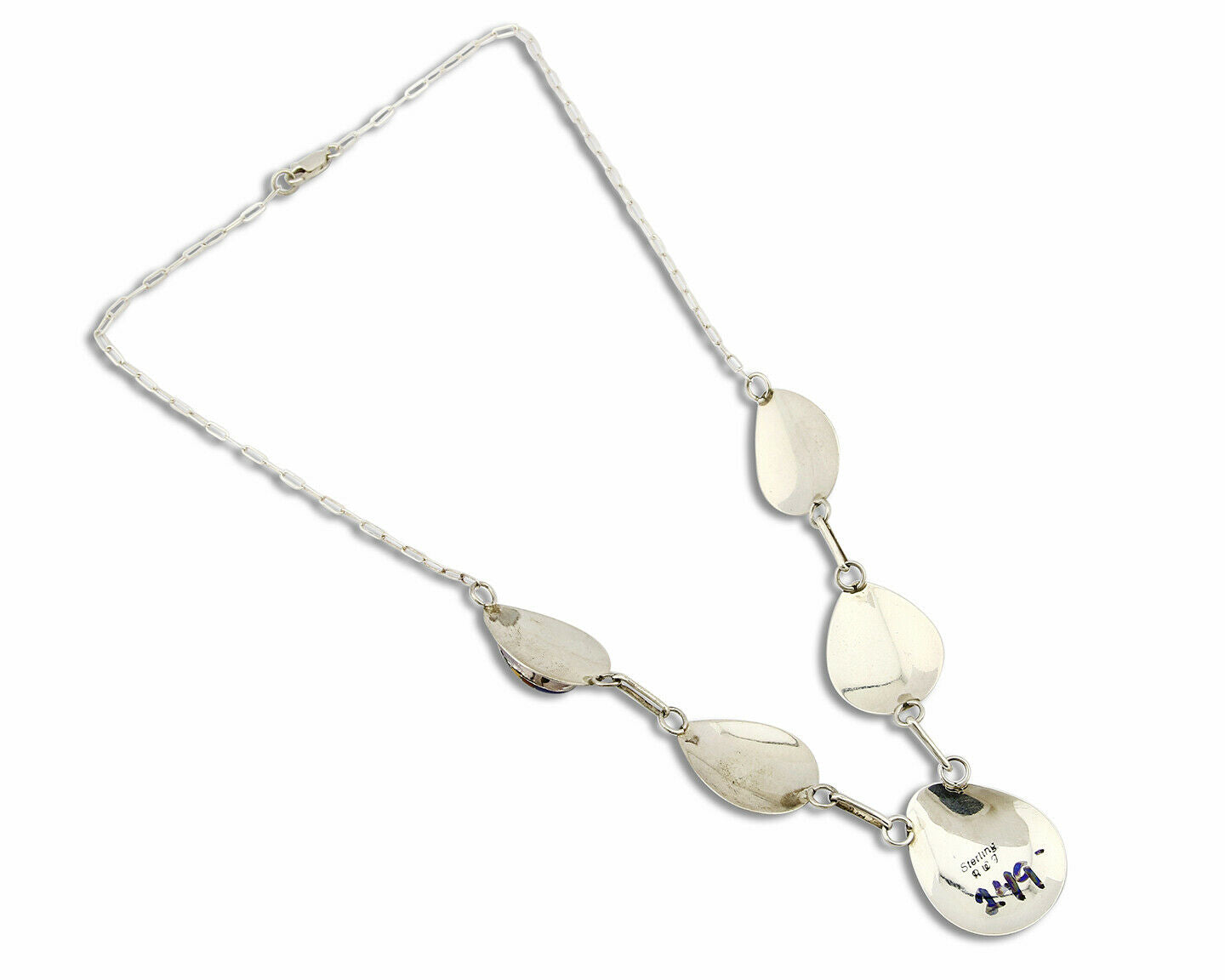 VTG Navajo Signed RWF .925 Silver & Gemstone Concho Inlaid Necklace