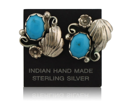 Navajo Earrings 925 Silver Sleeping Beauty Turquoise Native American C.80's