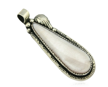 Navajo Pendant .925 Silver Real Natural Pink Mussel Signed Yazzie C.80's