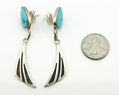 Navajo Earrings .925 Silver Natural Turquoise Native American Artist C.80's