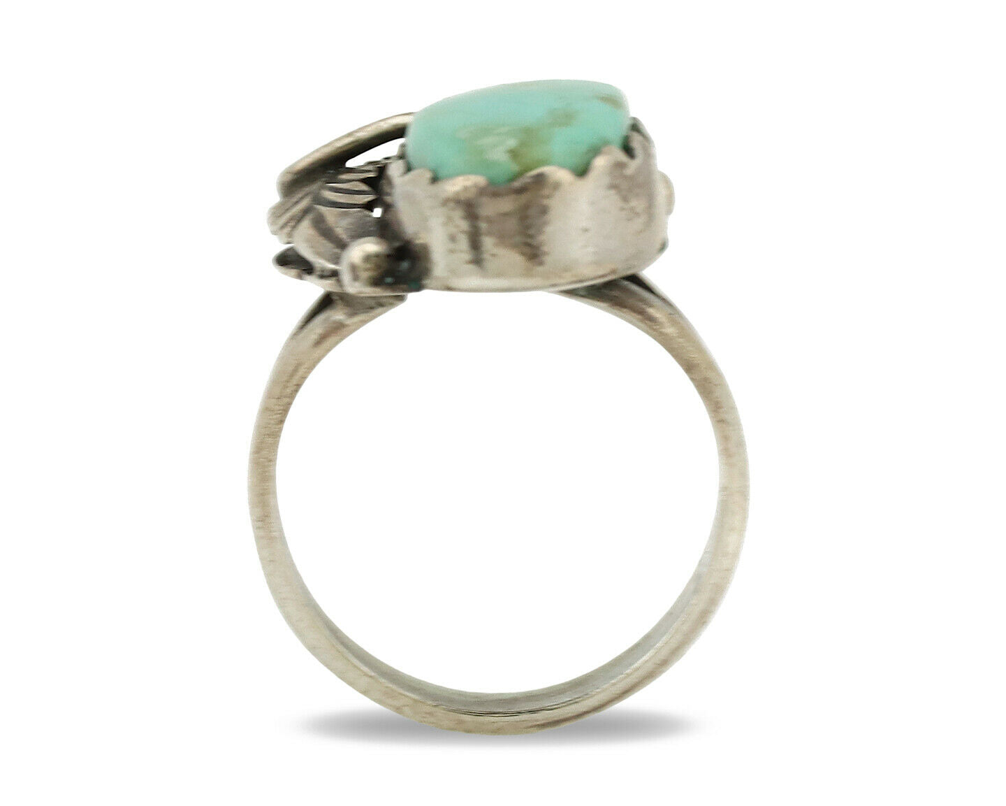 Navajo Ring .925 Silver Kingman Turquoise Native American Signed C.80's