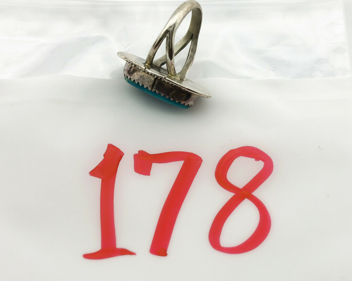 Navajo Ring .925 Silver Blue Spiderweb Native American Artist C.1980's