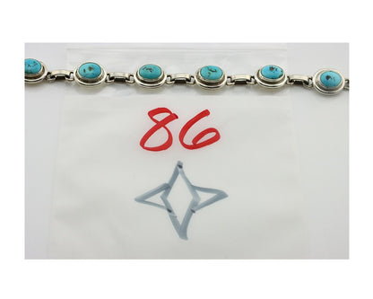 Navajo Link Bracelet .925 Silver Blue Turquoise Native American Artist C.80's