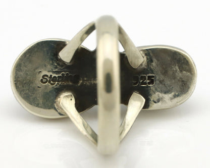 Navajo Ring .925 Silver Blue Turquoise & Red Coral Native American Artist C.80's