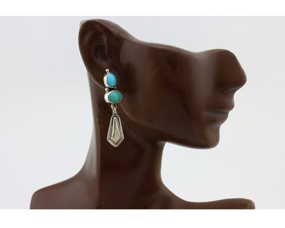 Navajo Earrings 925 Silver Natural Blue Turquoise Native American Earrings C80's