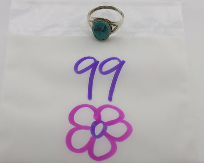 Zuni Ring .925 Silver Natural Blue Turquoise Native American Artist C.1980's
