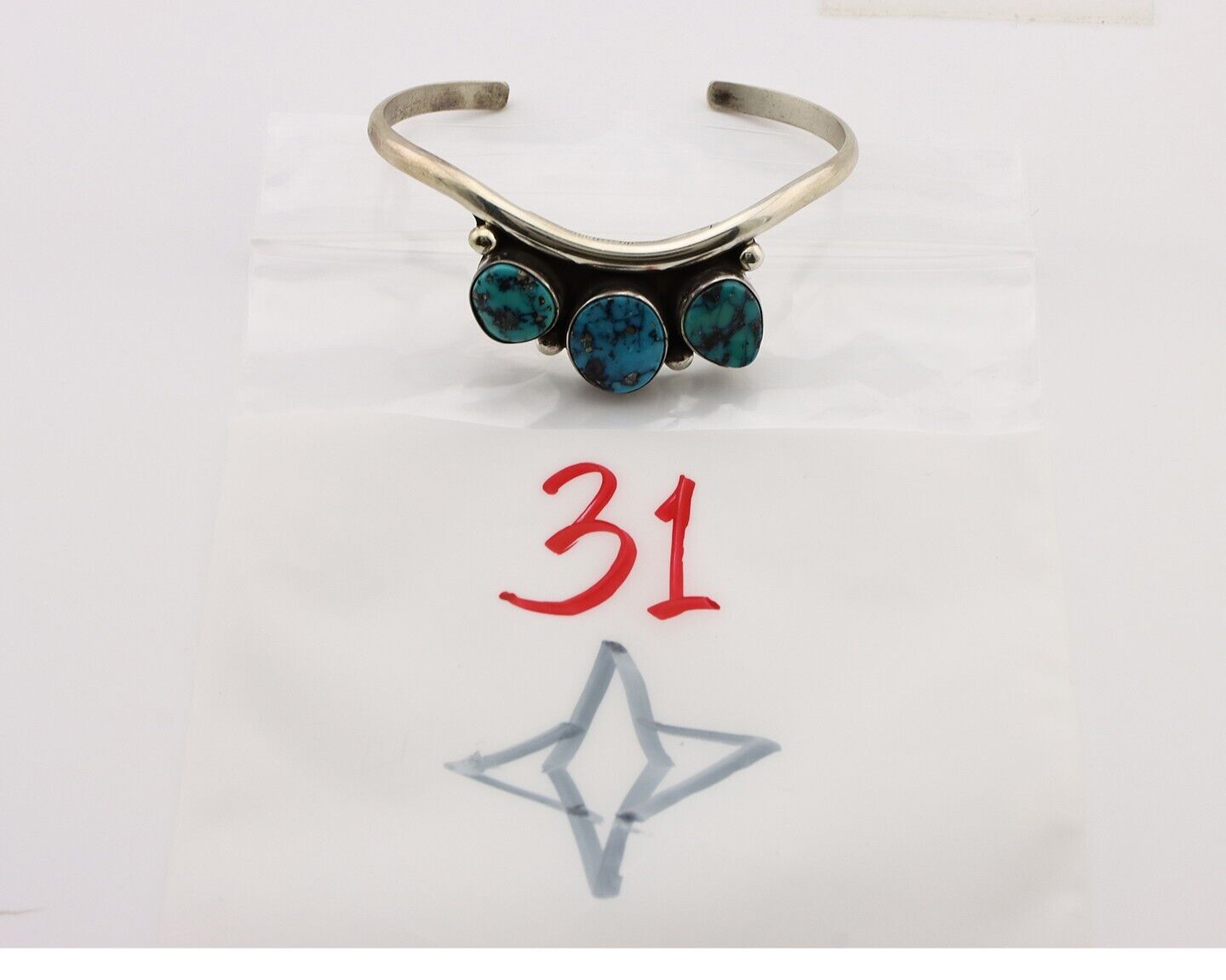 Navajo Bracelet 925 Silver Blue Morenci Turquoise Artist Signed E SANDAVOL C80s