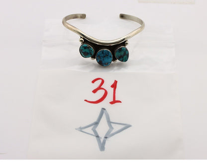 Navajo Bracelet 925 Silver Blue Morenci Turquoise Artist Signed E SANDAVOL C80s