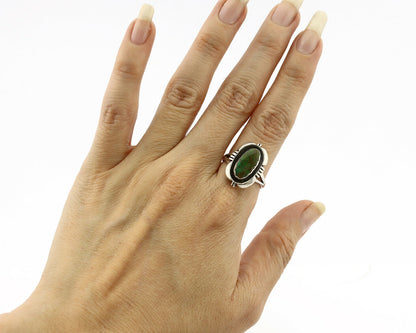 Navajo Ring .925 Silver Spiderweb Turquoise Handmade Native American Artist C80s