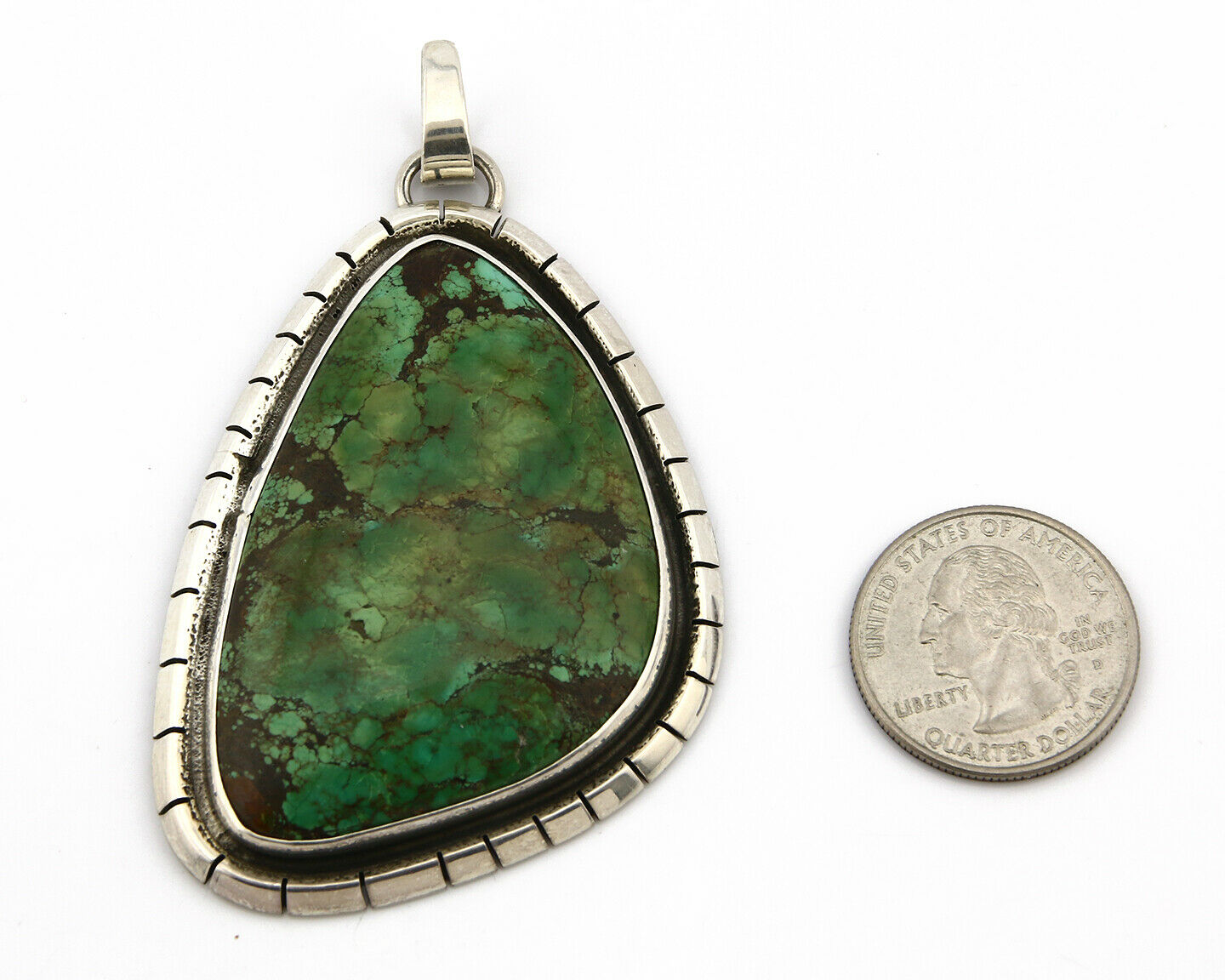 Navajo Pendant .925 Silver Natural Slab Turquoise Native Artist C.80's