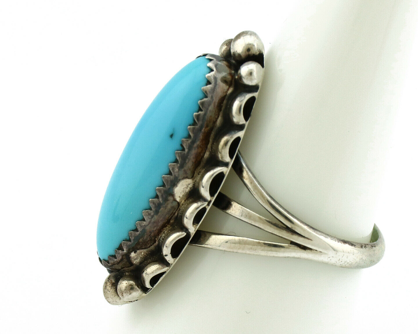 Navajo Ring .925 Silver Natural Blue Turquoise Artist Signed SC C.80's