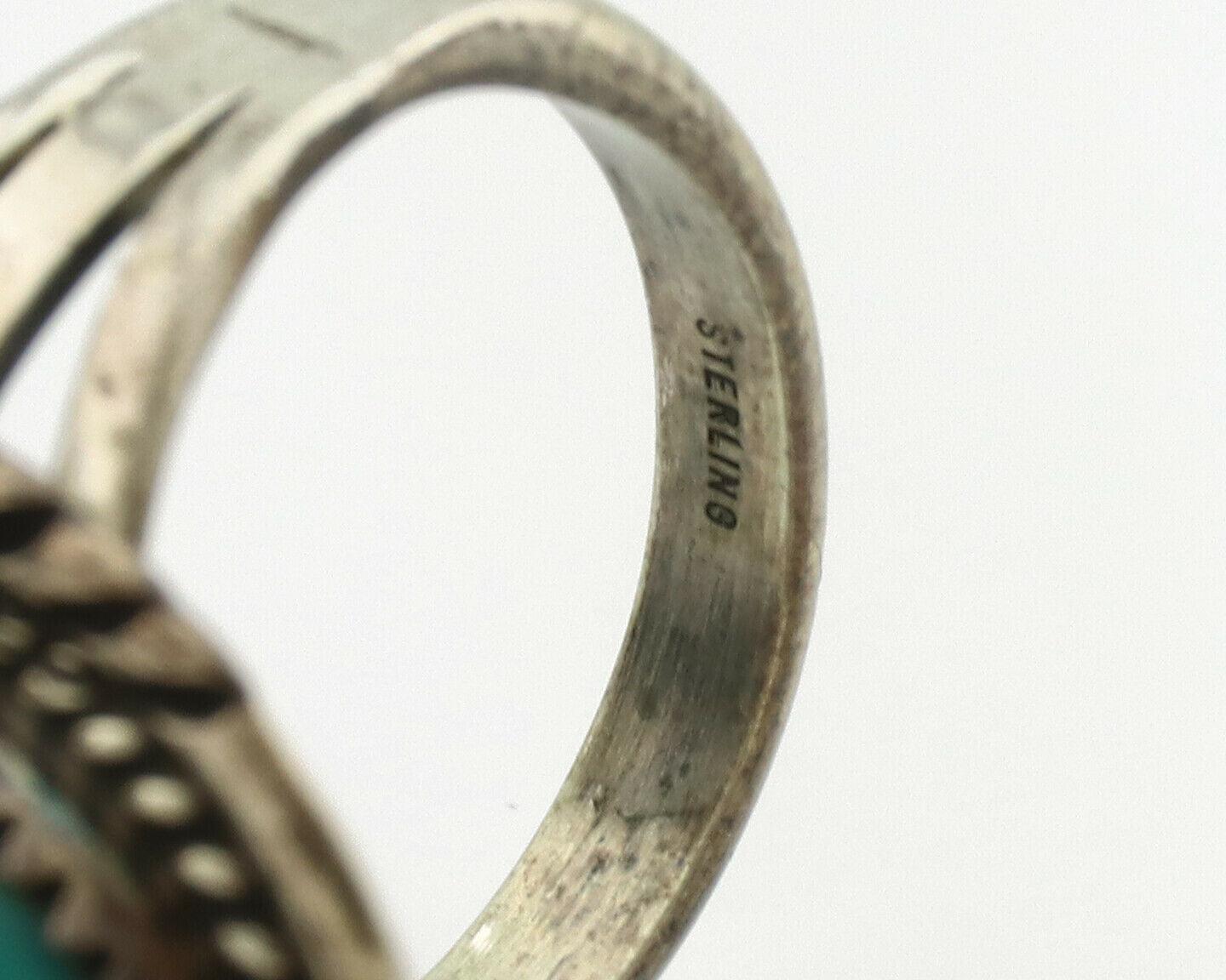 Navajo Ring .925 Silver Kingman Turquoise Signed B C.1980's