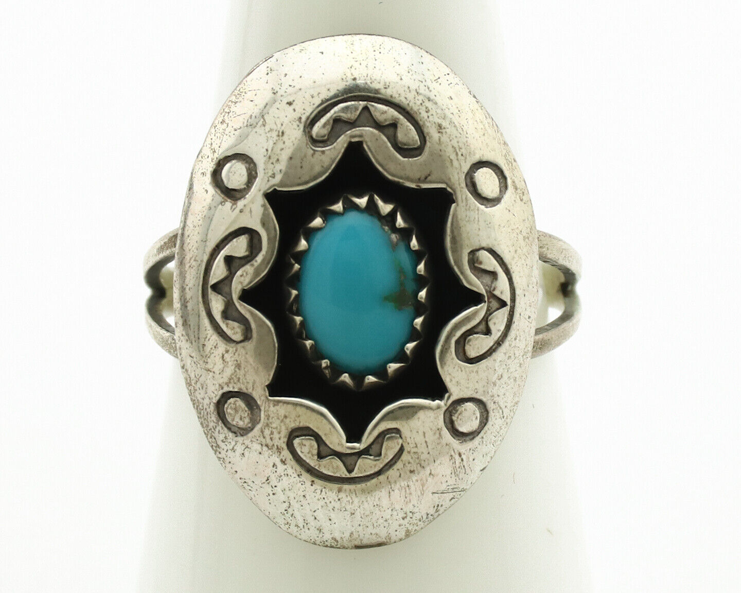 Navajo Ring .925 Silver Sleeping Beauty Turquoise Signed CP C.80's