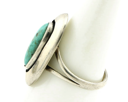 Navajo Shadow Box Ring .925 Silver Kingman Turquoise Signed M Montoya C80s