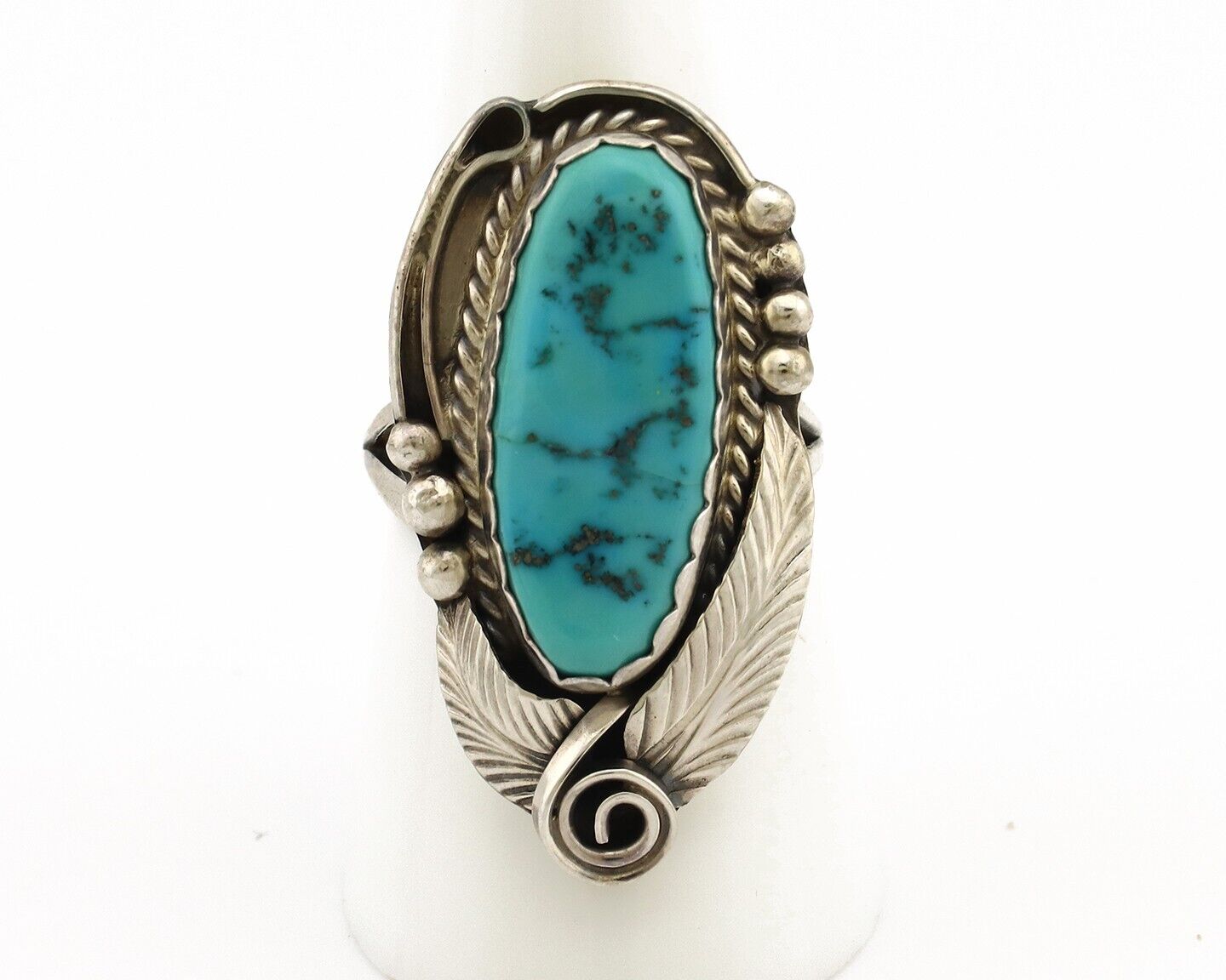 Navajo Ring 925 Silver Sleeping Beauty Turquoise Signed Justin Morris C.80's