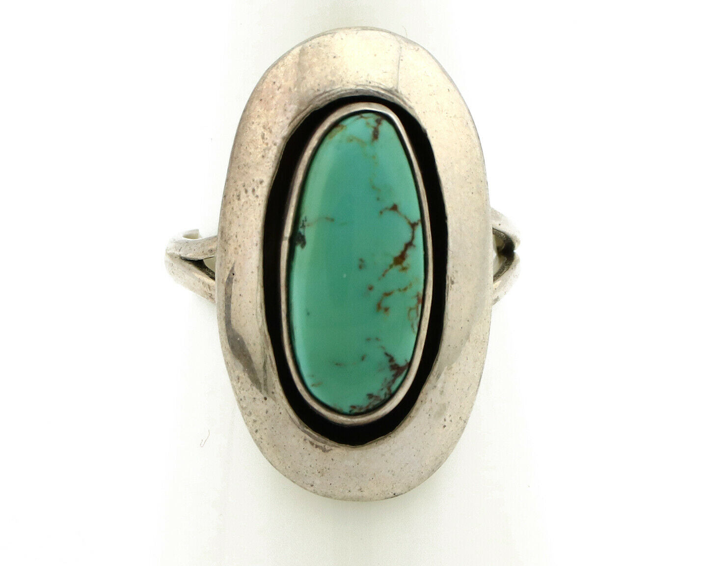 Navajo Shadow Box Ring .925 Silver Blue Turquoise Signed M Montoya C80s