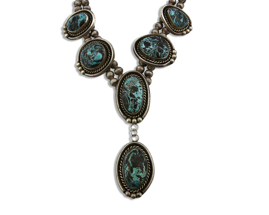 Women's Navajo Necklace .925 Silver Blue Diamond Turquoise C.1968