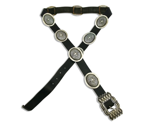 Concho Belt .925 Silver Handmade Signed Artist Calvin Martinez C.80's