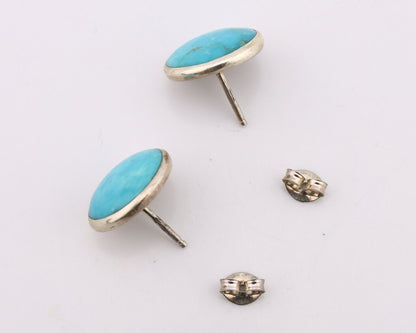 Navajo Earrings 925 Silver Natural Kingman Turquoise Artist Signed JM C.90's