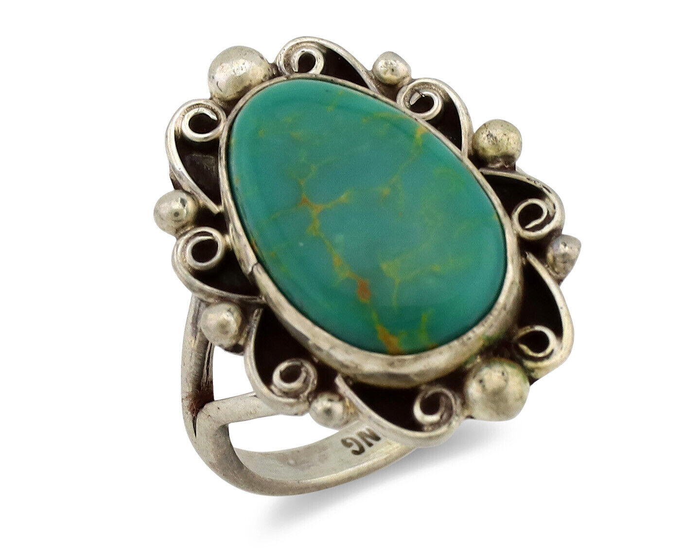 Navajo Ring .925 Silver Kingman Turquoise Artist Signed Billy Eagle C.80's