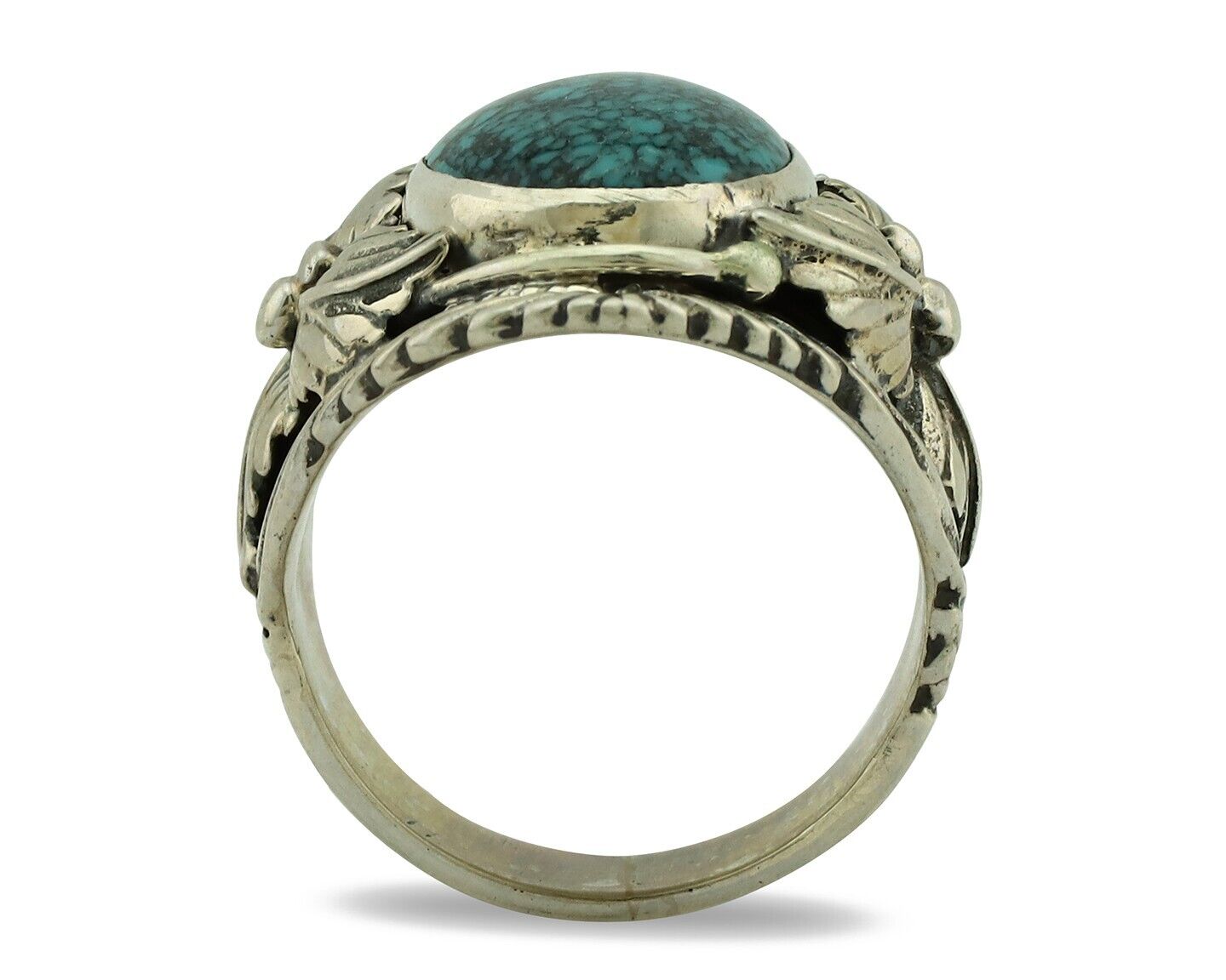 Navajo Ring 925 Silver Natural Spiderweb Turquoise Artist Signed NEZ C.80's