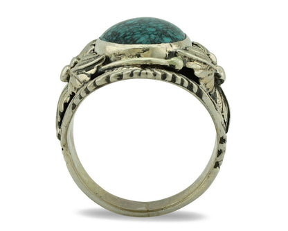 Navajo Ring 925 Silver Natural Spiderweb Turquoise Artist Signed NEZ C.80's