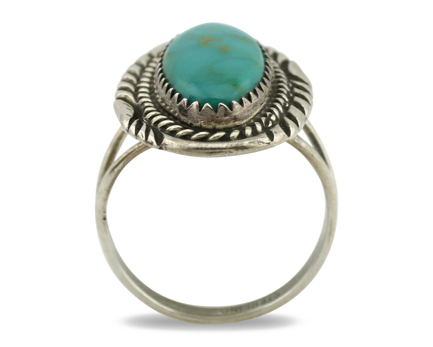 Navajo Ring .925 Silver Kingman Turquoise Native American Artist C.1980's