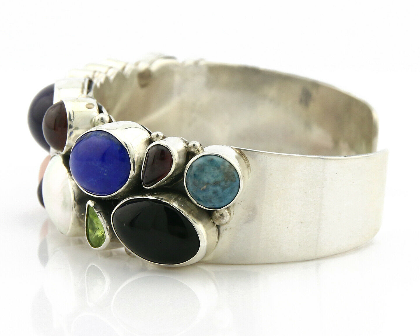 Navajo Bracelet .925 Silver Natural Gemstones Artist Sam Piazo C.80's