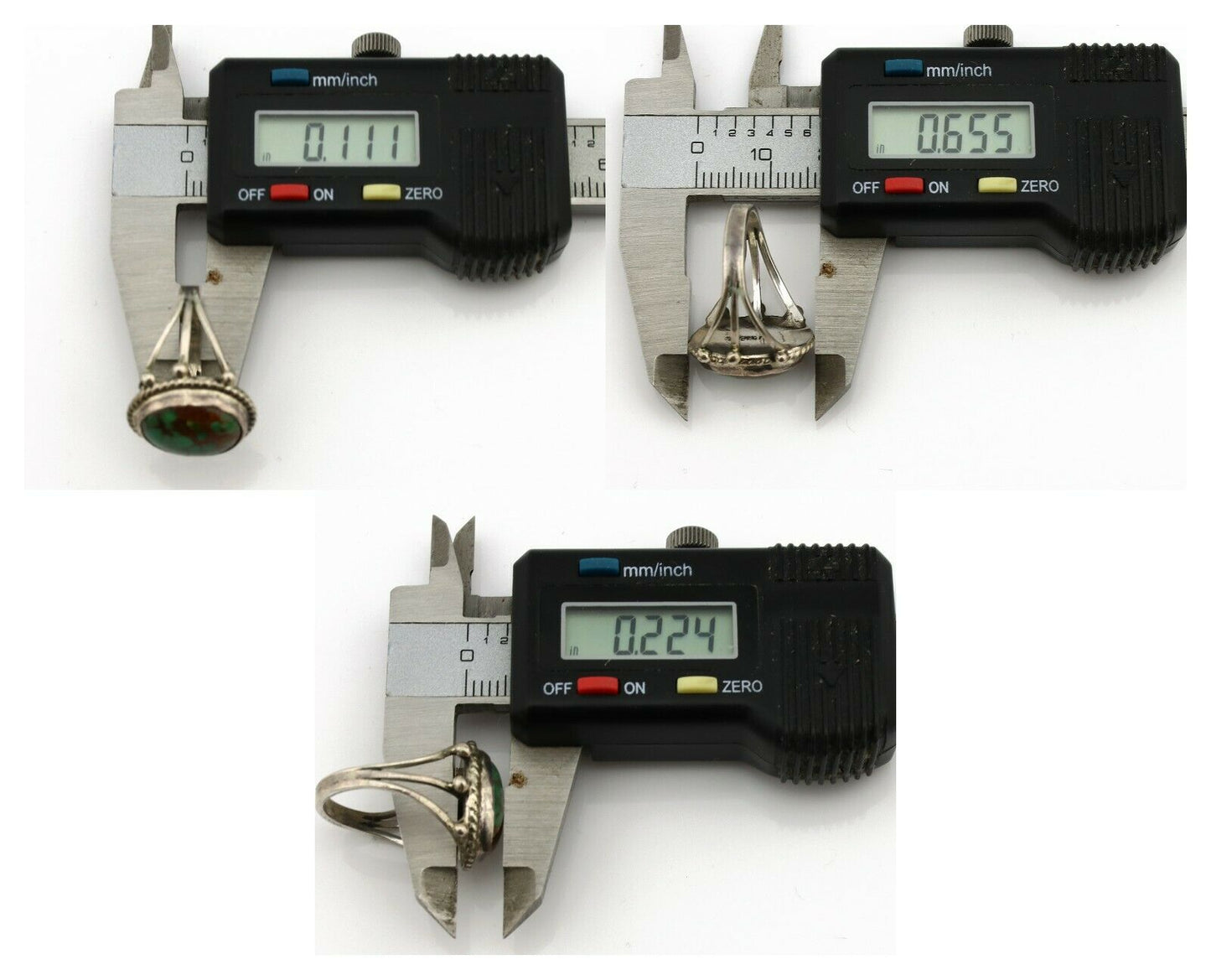 Navajo Ring .925 Silver Green Turquoise Native American Artist C.1980's