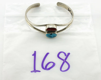 Navajo Bracelet .925 Silver Coral & Turquoise Native American C.90's