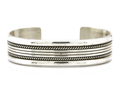 Women's Navajo Bracelet .925 Silver Hand Stamped Cuff Signed TAHE C.1980's