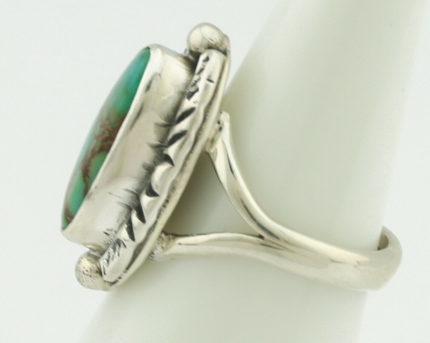 Navajo Ring .925 Silver Natural Mined Turquoise Artist Signed Gecko C.80's