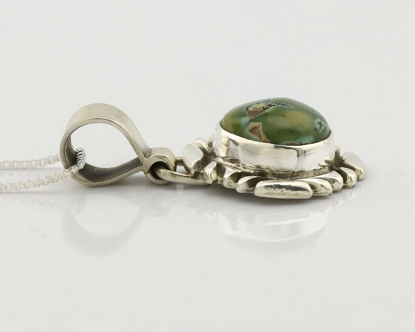 Navajo Necklace .925 Silver Damele Variscite Signed Sun C.1980's