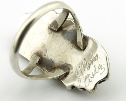 Navajo Ring 925 Silver Natural Green Malachite Signed Justin Morris C.80's