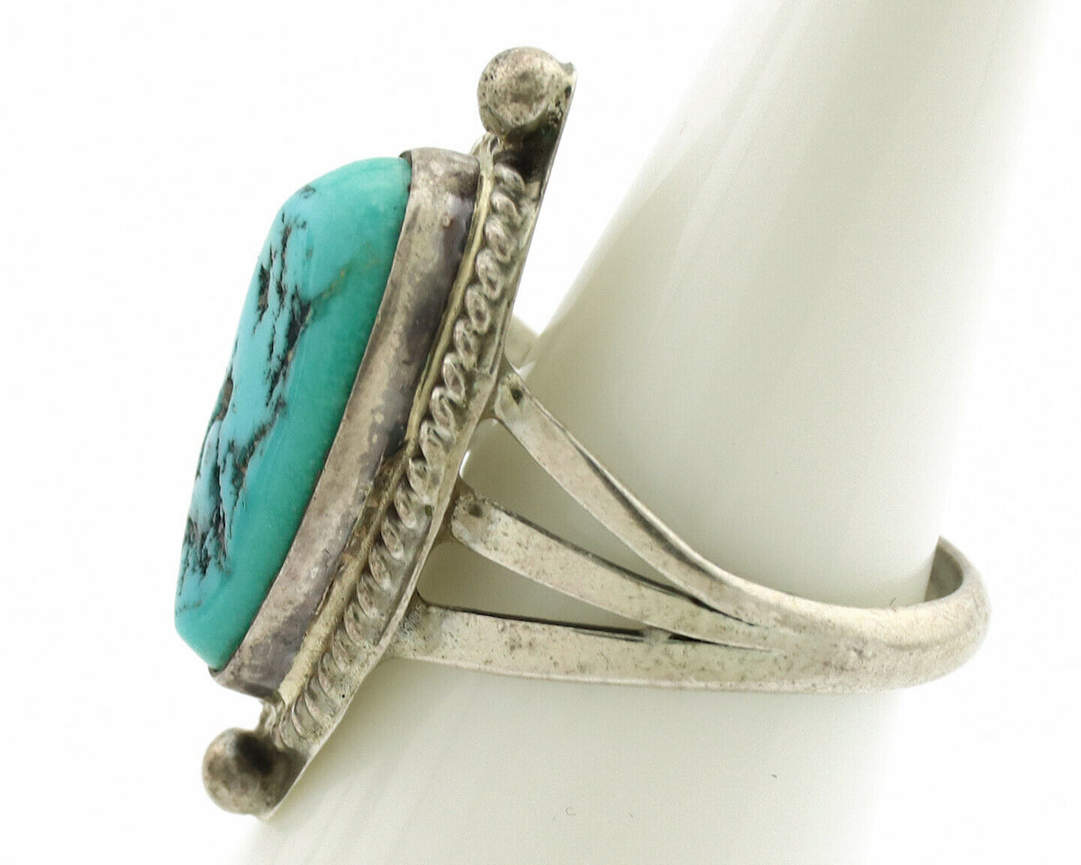 Navajo Ring .925 Silver Blue Turquoise Artist Signed S King C.1980's