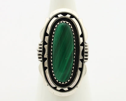 Navajo Ring .925 Silver Malachite Hand Stamped Signed William Denetdale C.80's
